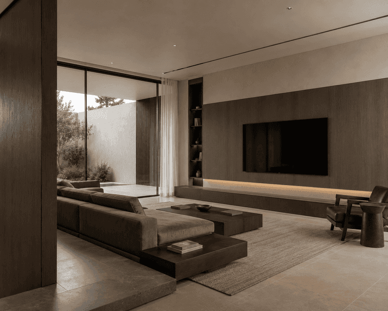 A bedroom in oak and linen